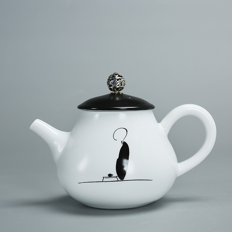 新品亚光茶壶陶瓷加工定制 德化花草茶白瓷茶具单壶过滤一件代发