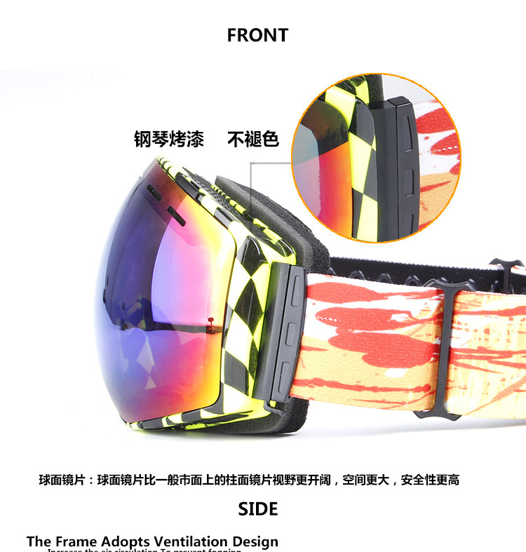 厂家预售欧宝来H016男女新款全景双层防雾滑雪眼镜摩托镜防风镜示例图6