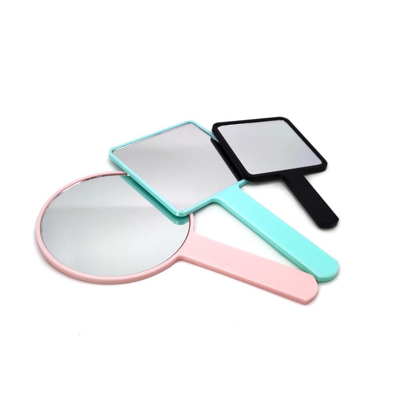 便携美妆化妆镜通过BSCI验厂工厂定制广告礼品塑胶手柄镜 圆形方形单面手持镜子