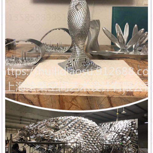 威海大型不锈钢抽象鱼雕塑 公园镂空动物雕塑定制