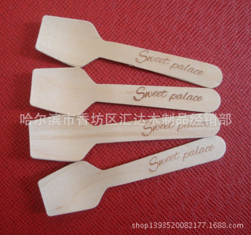 供应木勺 一次性烫印商标木勺 果冻布丁木勺 带logo甜品木勺示例图5