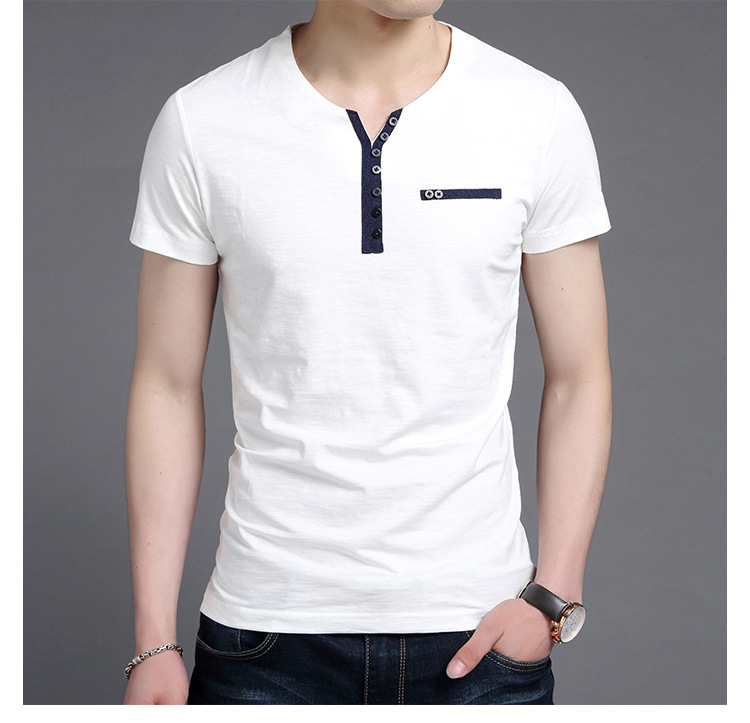 2016夏季新款短袖T恤男式韩版休闲纯色V领短袖t恤打底衫厂家直销示例图12
