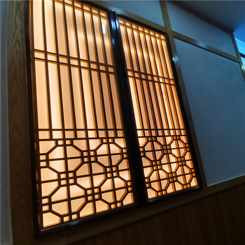 仿木纹铝格栅花格 中空窗铝合金防盗网 铝陆金属铝窗花建材示例图6