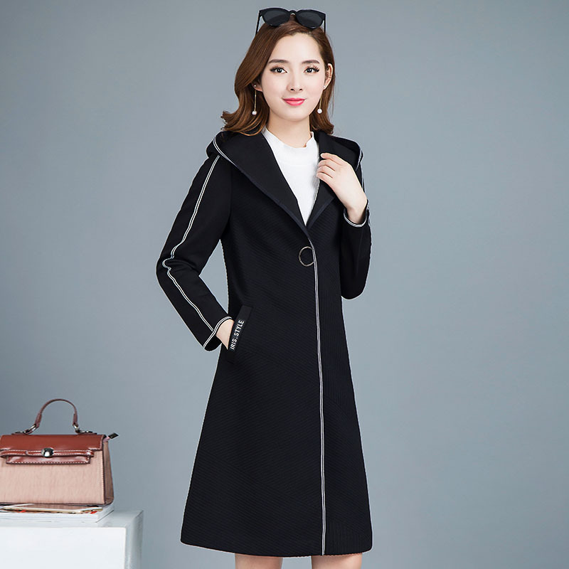 2018春季新款风衣女 韩版纯色连帽大衣女士长款风衣厂家一件代发图片
