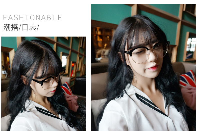 新款韩版金属半框平光镜猫眼镜框镜架镜潮男金属修型圆框眼镜1101示例图3