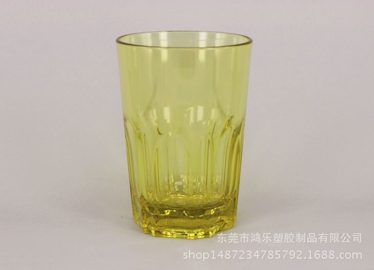 东莞AS透明八角塑料杯现货直销400mlPC黄色多边棱角杯冷饮塑料杯示例图6