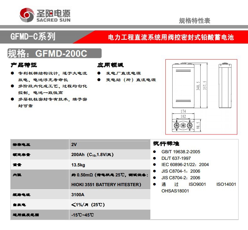 曲阜圣阳蓄电池GFM-200C  UPS直流屏 船舶2V200Ah电池 现货直销示例图5