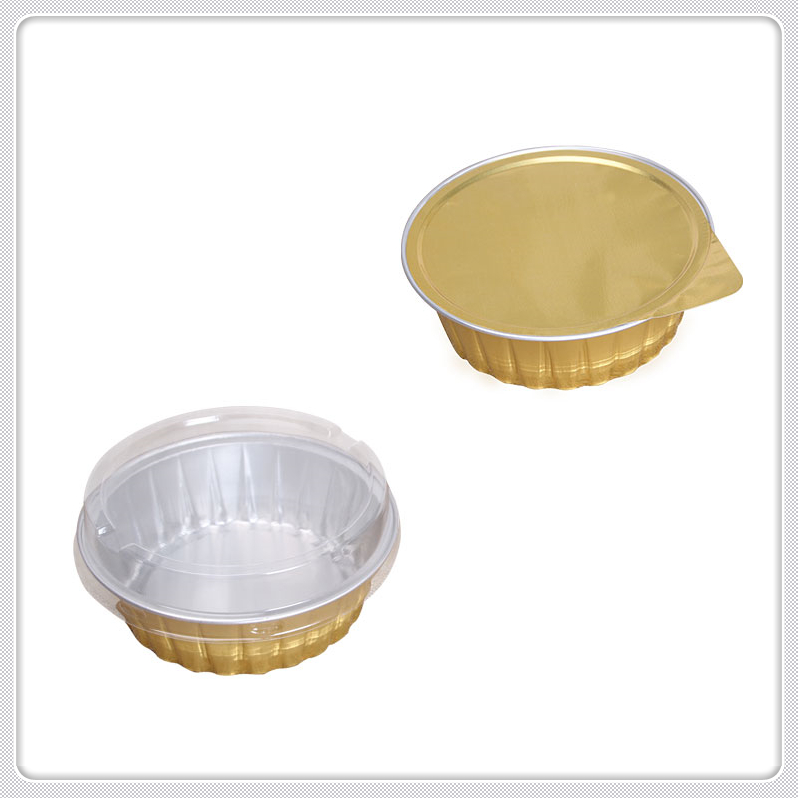 箔洱特 热封锡纸盒圆形烘焙模具带盖蛋糕杯一次性铝箔布丁杯碗