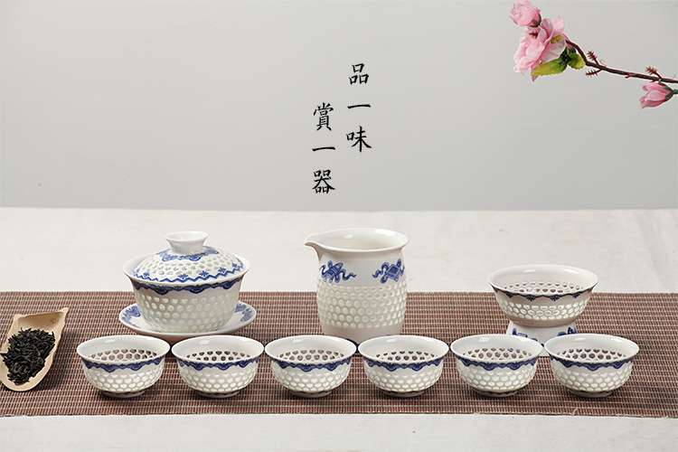 整套玲珑水晶陶瓷茶具套装  镂空制作德化三才碗茶具可定制批发示例图66