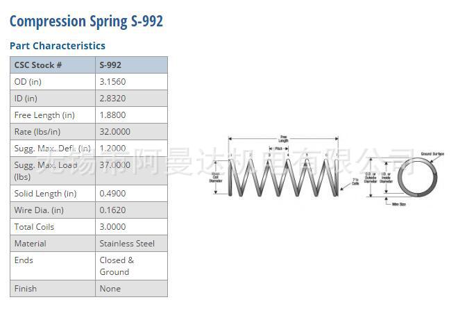 CenturySpring弹簧  CenturySpring进口弹簧 世纪春天S-992示例图1
