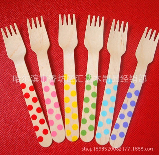 供应刀叉勺 彩色儿童刀叉勺 餐具 木质刀叉勺  生日派对木刀叉勺