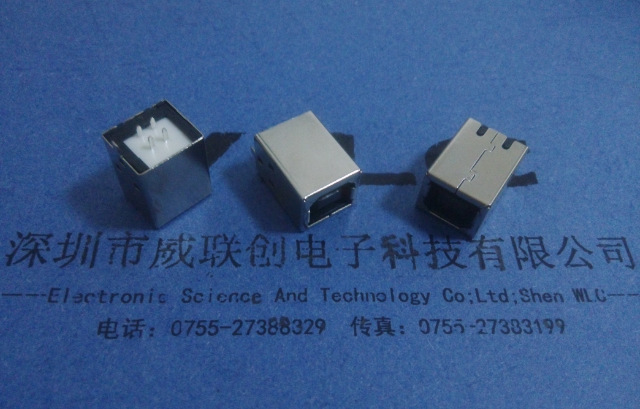 USB B母180度焊线式BF USB 直插式 黑胶【前黑后白】彩色胶芯