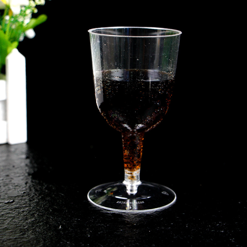 6oz一次性PS透明塑料红酒杯180ml硬塑料高脚杯杯身杯底可拆分示例图12