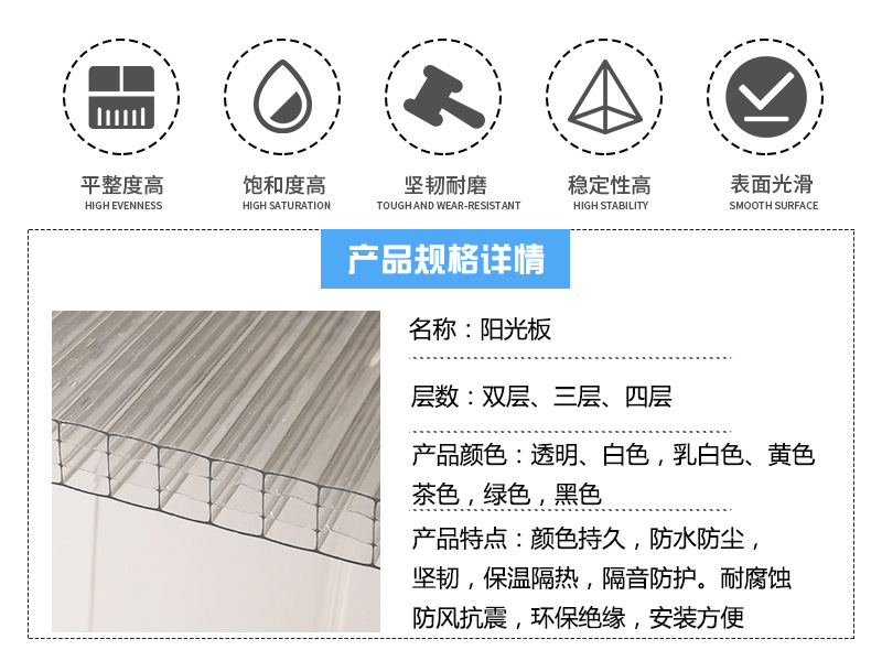 12mm阳光板 厂家批发定制 透明度高pc全新料 四层三孔雨棚材料示例图3
