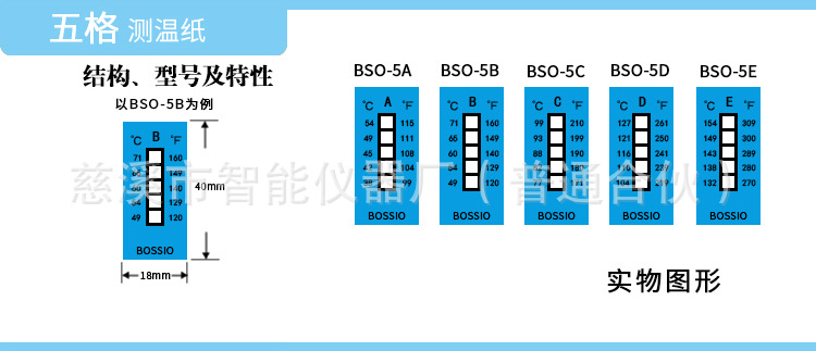 波仕欧BSO-3D三格测温纸 热敏试纸 温度试纸（71~82度）10片/本示例图5