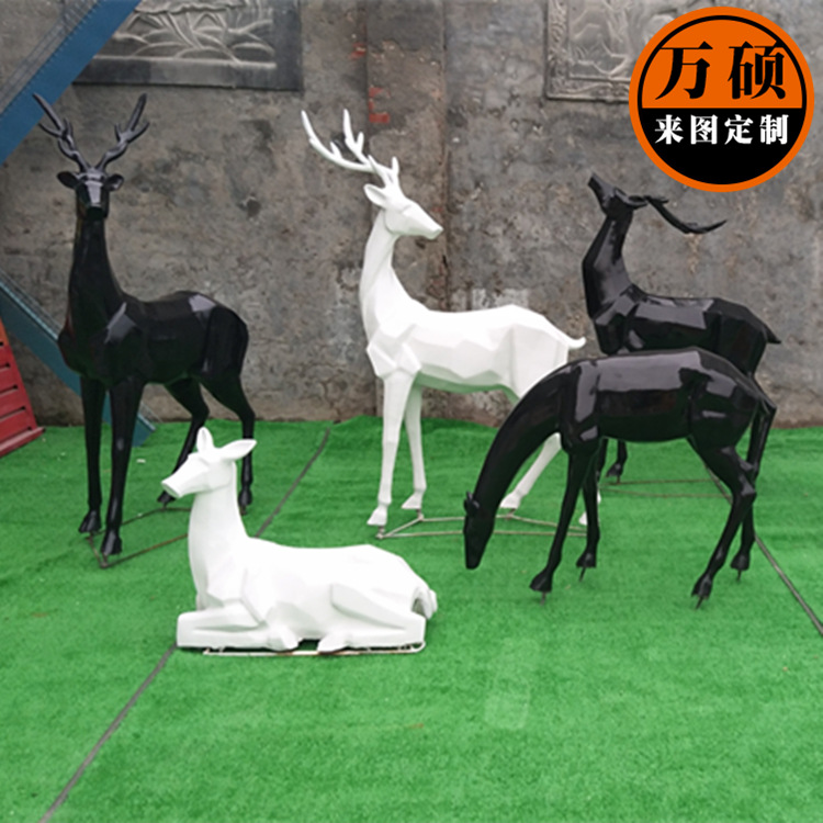 玻璃钢雕塑定制厂家 抽象动物树脂抽象鹿园林雕塑模型摆件示例图3