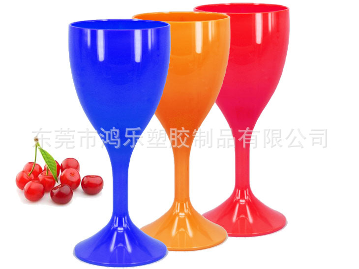 东莞塑料杯厂家定制PC橙色高脚酒杯10安士亚克力塑胶葡萄酒杯示例图2