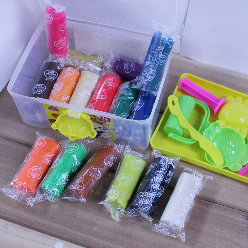 16色彩色橡皮泥彩泥模板套装儿童DIY益智玩具环保无毒手提盒装