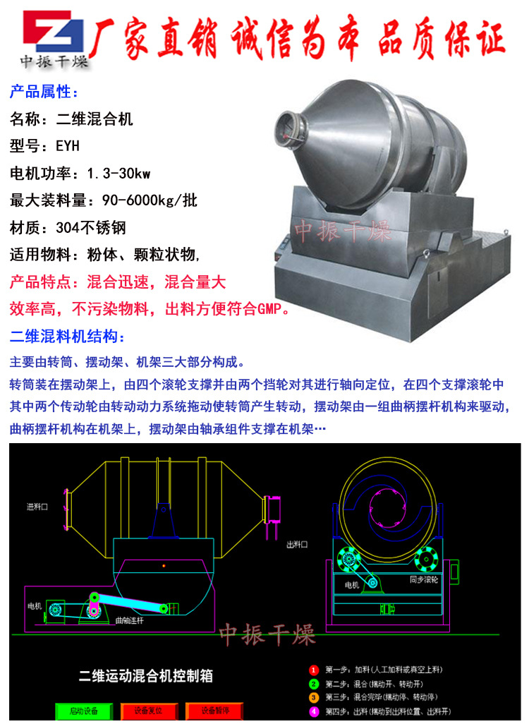 厂家直销EYH系列二维运动混合机粉末运动混料机 二维混合机搅拌机示例图4