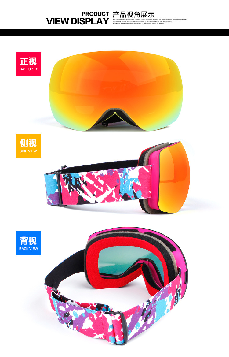 厂家预售欧宝来H010男女新款全景双层防雾滑雪眼镜摩托镜防风镜示例图6