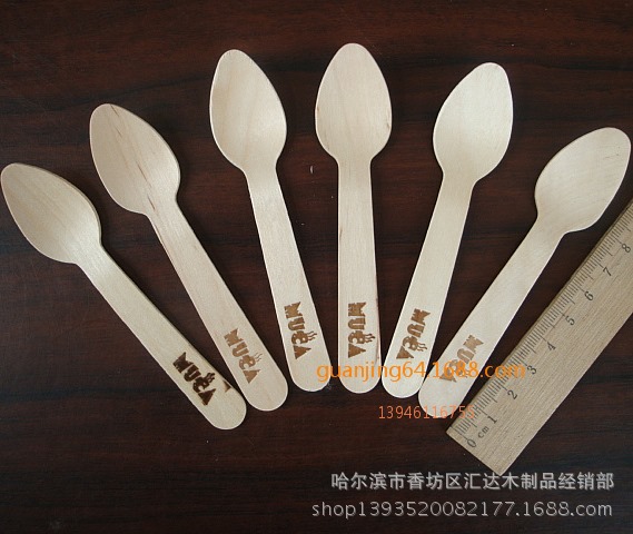 供应木勺 一次性烫印商标木勺 果冻布丁木勺 带logo甜品木勺示例图3