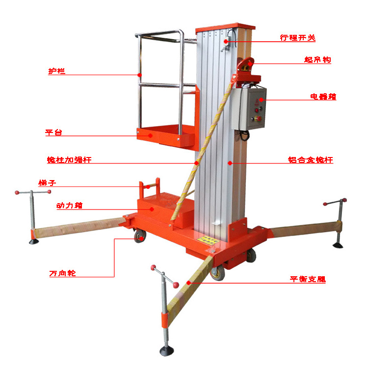 小型电动移动式单柱铝合金升降机高空作货梯自动平台液压双柱车示例图5