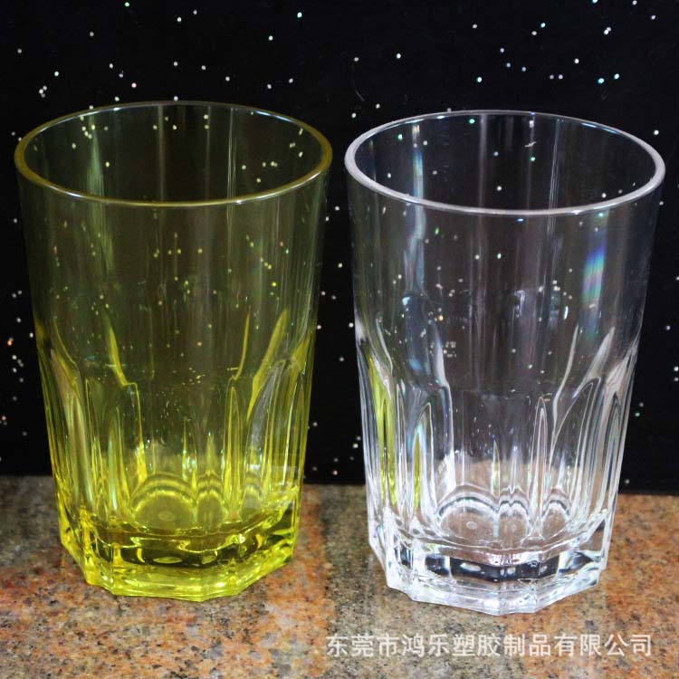 东莞AS透明八角塑料杯现货直销400mlPC黄色多边棱角杯冷饮塑料杯示例图4