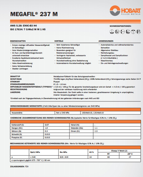 供应原装正品德国斯坦因MEGAFIL 237 M/E90C-B3 H4药芯焊丝示例图2