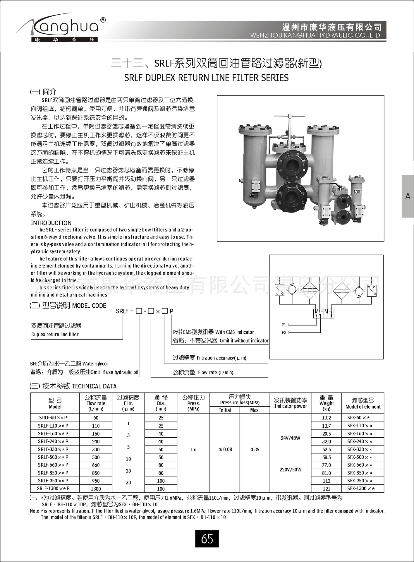 供应双筒回油过滤器SRLF-500×10 20 30F-P，双筒回油滤油器示例图1