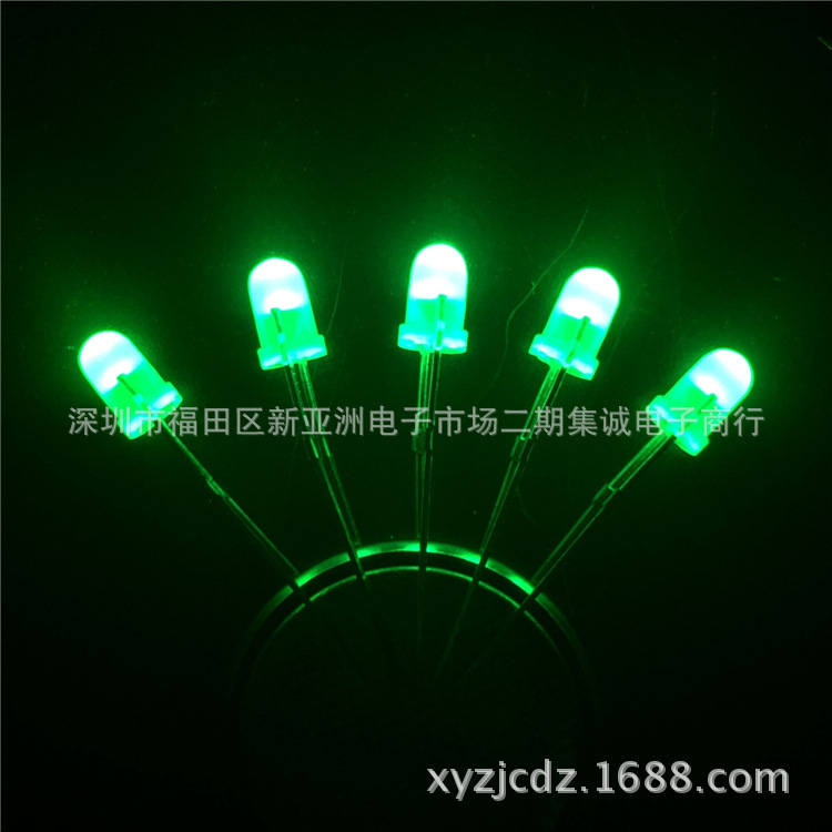 LED发光二极管 3mm f3白发翠绿灯雾状 白发绿翠光长脚 直插二极管示例图3