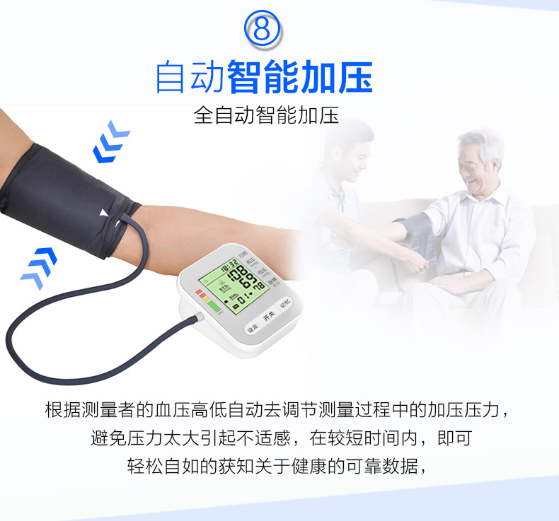 上臂式数字电子血压计三色背光老人家用全自动语音血压测量仪器示例图13