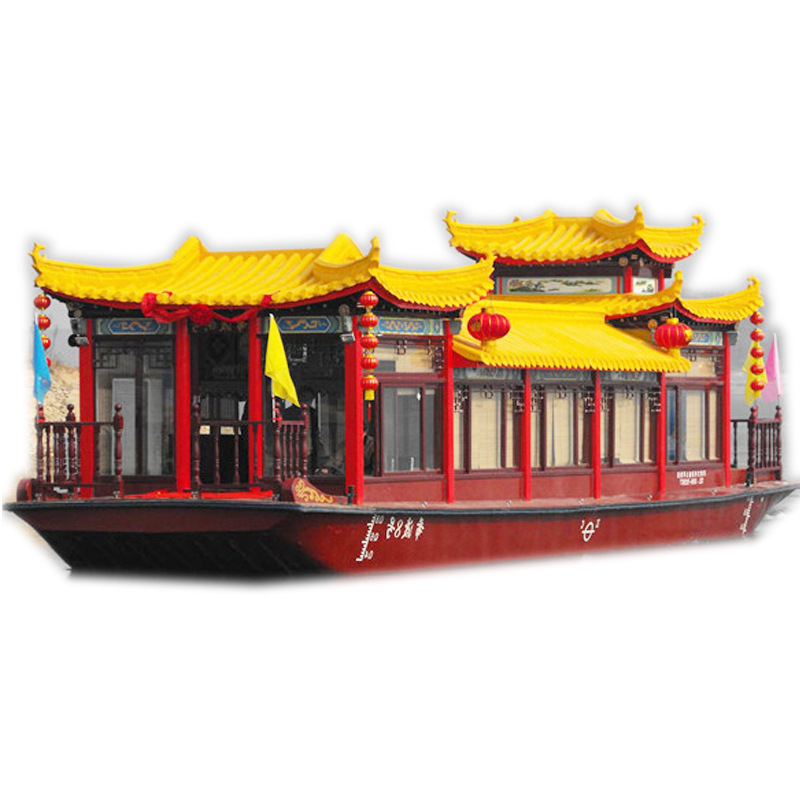 定制中国风复古游船 单层仿古餐饮船 旅游景区观光载客木质画舫船