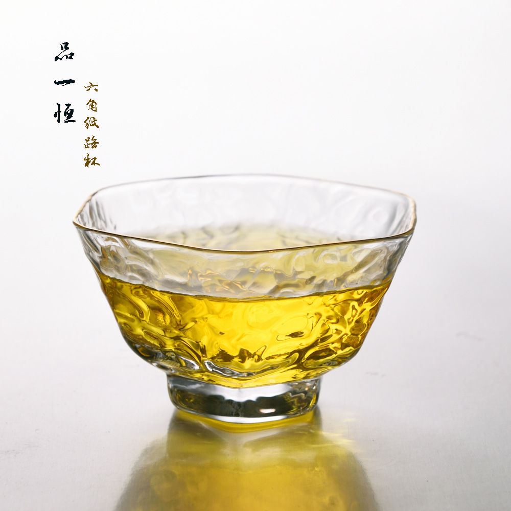 日式玻璃茶杯花茶杯 进口耐热玻璃六角杯锤纹杯 功夫主人杯品茗杯