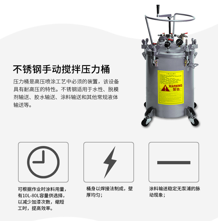 涂料压力桶LC-20HS 台湾龙呈20L不锈钢手动搅拌压力桶 招商代理示例图2