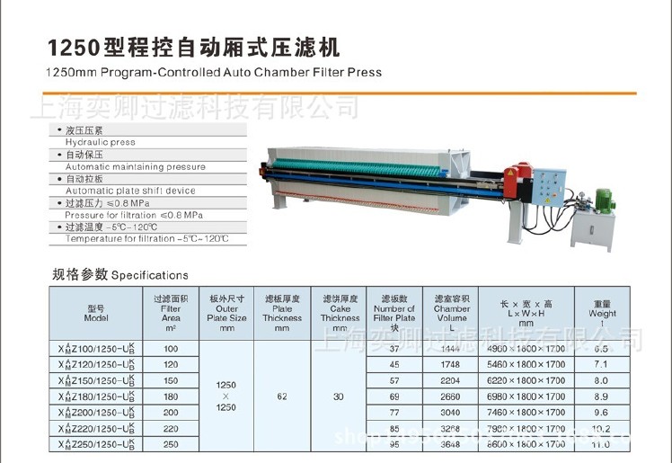供应程控自动压滤机 上海压滤机生产厂家 国际一流压滤机生产技术示例图3
