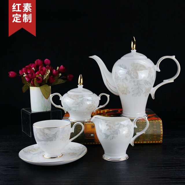 礼品定制送客户 红素咖啡具套装陶瓷15头欧式杯碟可批量定制