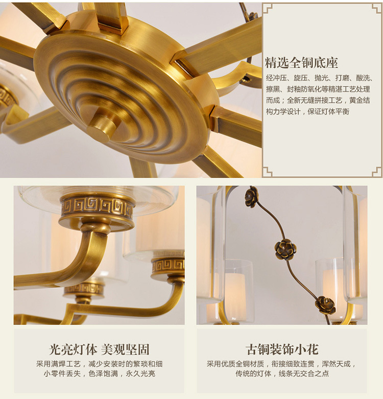 品牌厂家直销新中式全铜餐厅吊灯卧室创意仿古铜色中国风吸顶吊灯示例图25