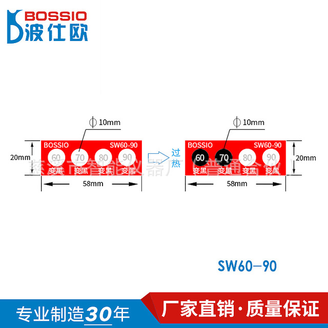 厂家直销 波仕欧SW60-90变色示温片 不可逆测温贴片 温度贴纸 感温胶贴 测温纸 防水