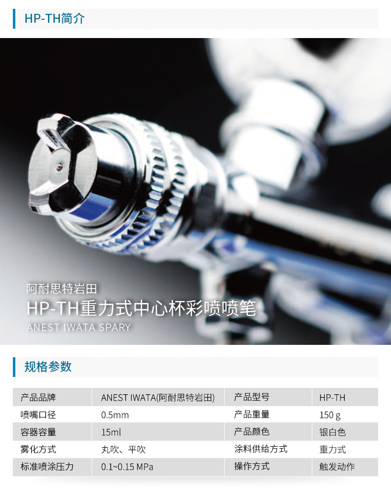 日本岩田喷笔扳机型喷笔HP-TH点线涂料喷涂竖型圆形喷雾化妆喷笔示例图2