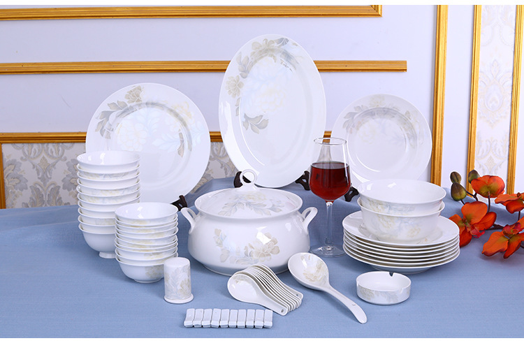 陶瓷碗盘碟家用餐具套装56头骨瓷清雅骨瓷餐具礼品定制LOGO示例图2