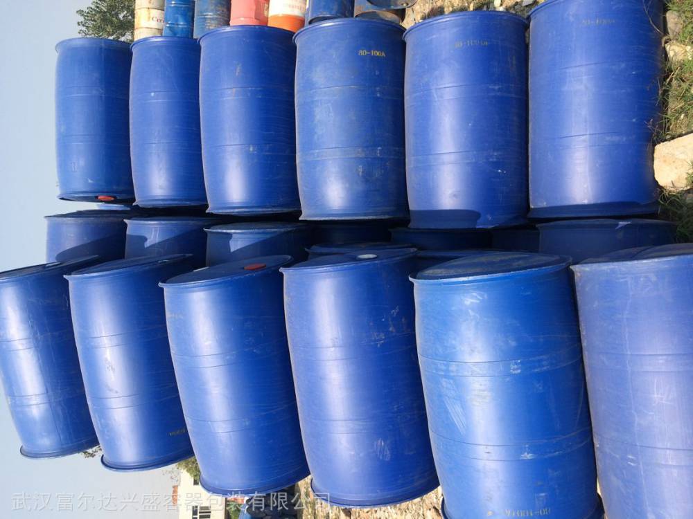 湖北荆州大量批发价格低出售200L 塑料桶 塑桶罐 二手翻新蓝色塑料桶 法兰桶