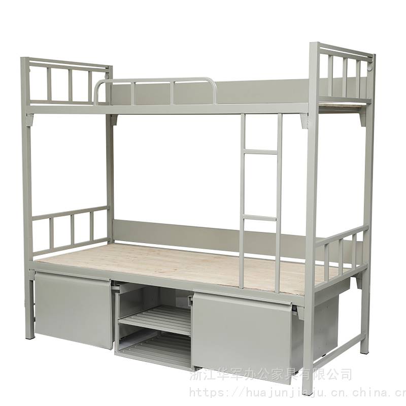 灰白色双层床双层床铁床制式钢塑双层上下床营具加厚材料HY53华军