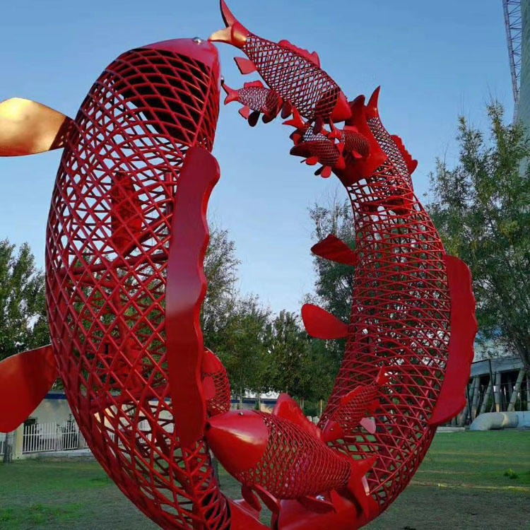 佰盛 不锈钢鲤鱼雕塑 城市广场鲤鱼群雕塑摆件 定做各种不锈钢动物雕塑