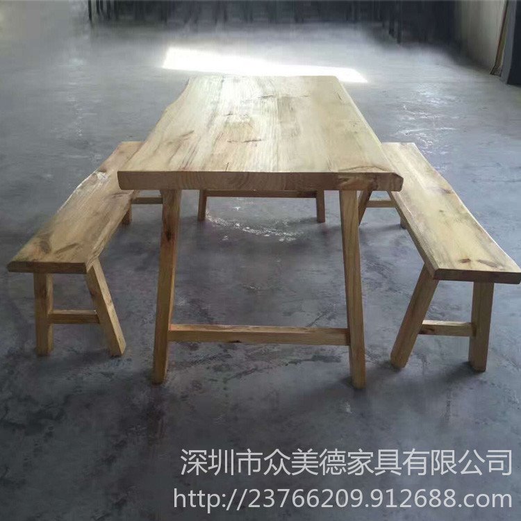 众美德工厂定制木屋烧烤餐桌餐椅 松木实木餐桌 烧烤餐厅4人餐桌量大从优图片