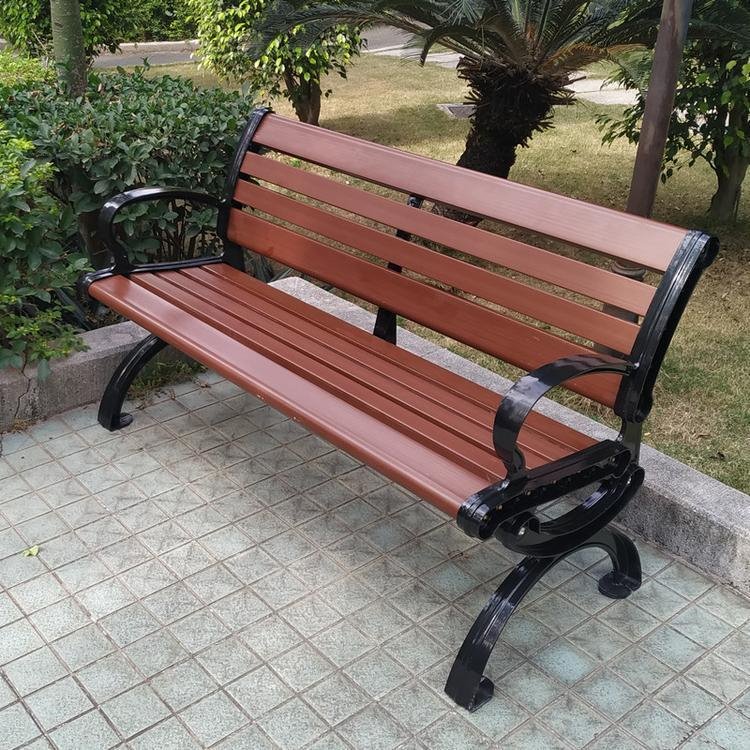 景观公园休闲椅 铸铁防腐木长椅 公园木质条形椅