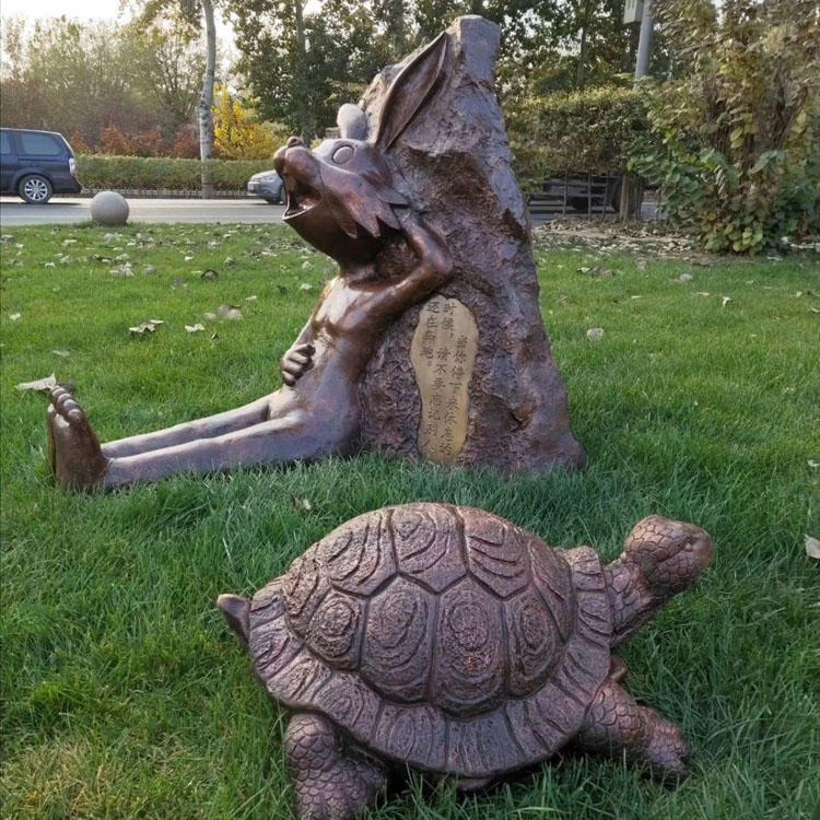 玻璃钢龟兔雕塑 龟兔赛跑雕塑 寓言故事雕塑 佰盛