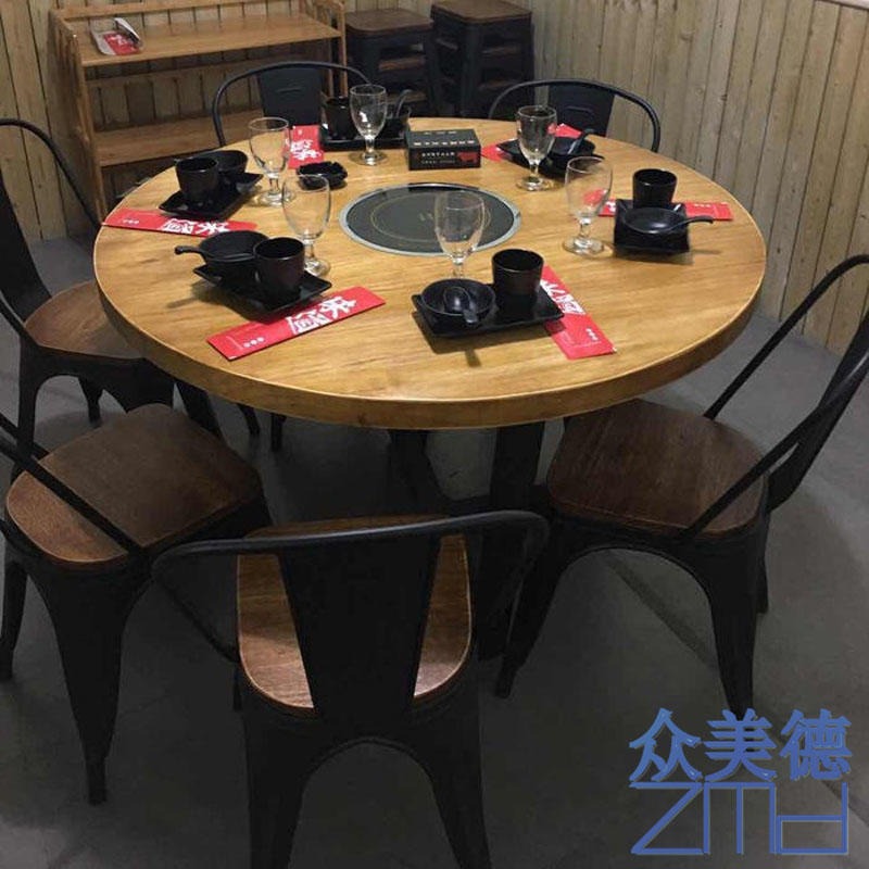 实木桌子餐厅火锅店火锅桌定做，主题餐厅烧烤店餐桌批发  众美德家具图片