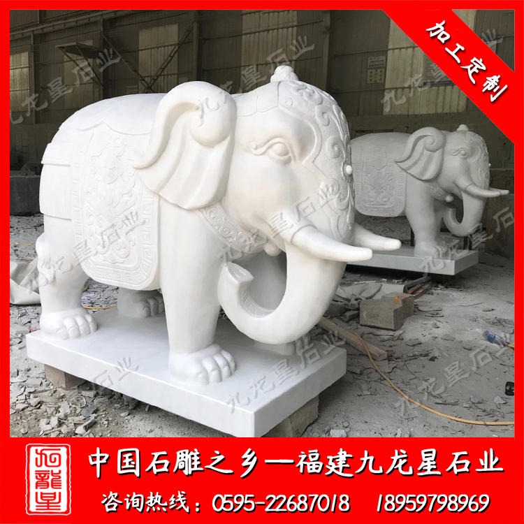 门口石大象摆放 石材花岗岩大象 白麻石大象雕刻 九龙星石业图片