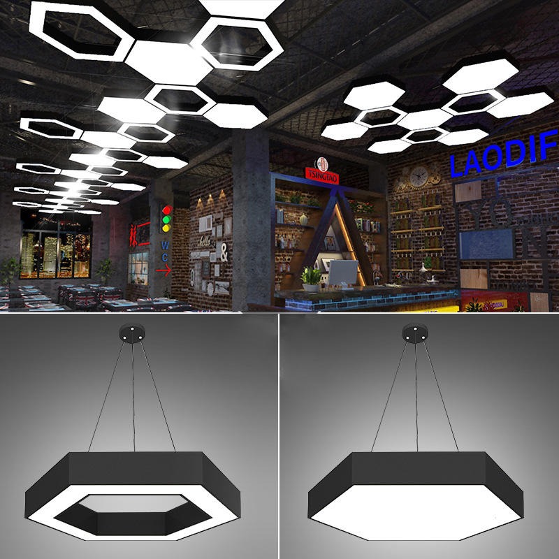 写字楼办公室组合LED灯 组合吊线餐厅灯 六边形LED面板灯图片