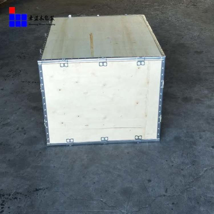 青岛钢带木箱价格 豪盟木质包装箱加工钢边箱批发价
